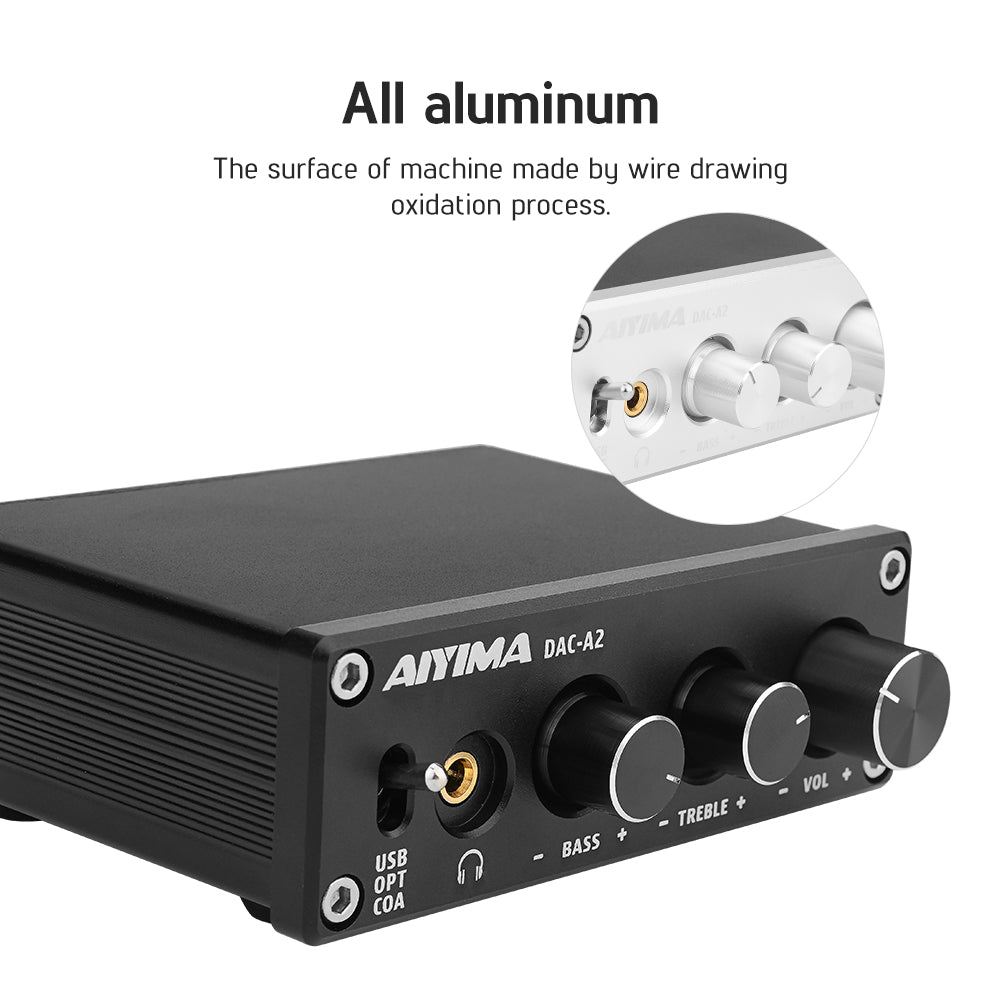 DAC Amplifier - AIYIMA DAC A2 | Headphone Amplifier | Digital Audio Decoder | Hifi Stereo Bass Amplifier - AIYIMA