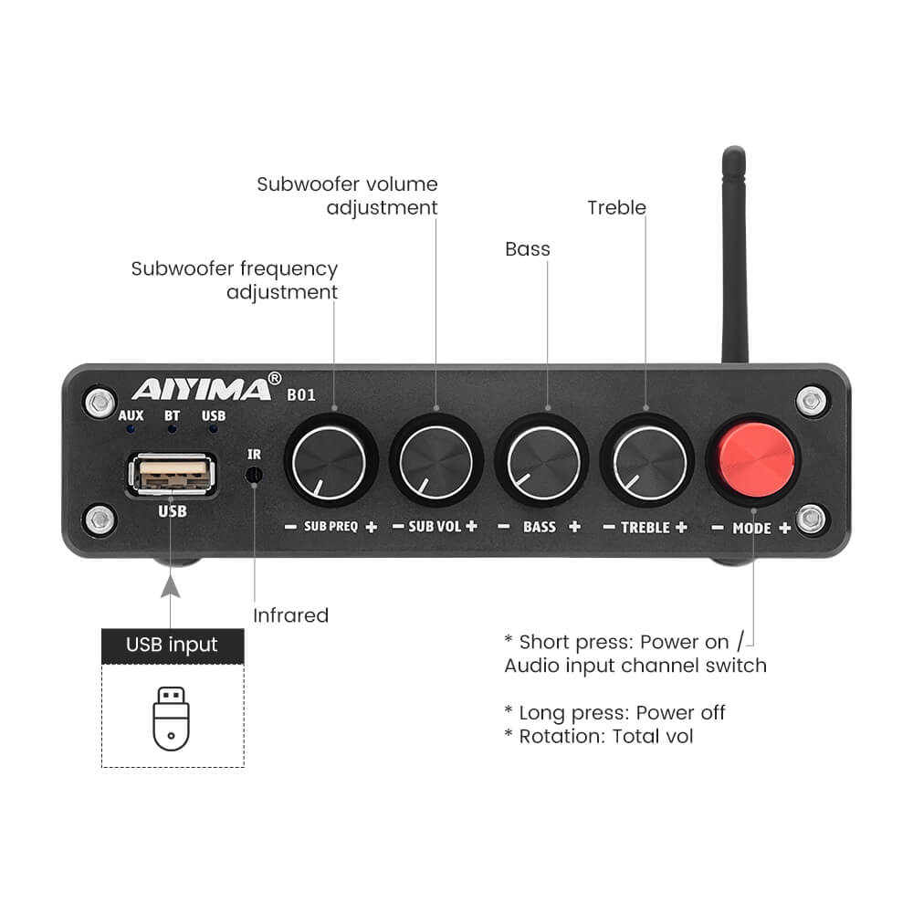Bluetooth Amplifier - AIYIMA B01 | 2.1 Channel | Subwoofer Power Amplifiers - AIYIMA