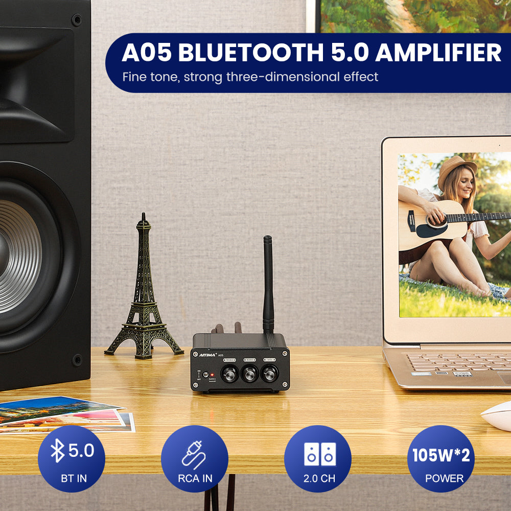 AIYIMA A05 | TPA3221 Bluetooth 5.0 Amplifier Stereo Digital Power Amplificador Bluetooth QCC3034 APTX-HD Sound Amplifier Speaker Home